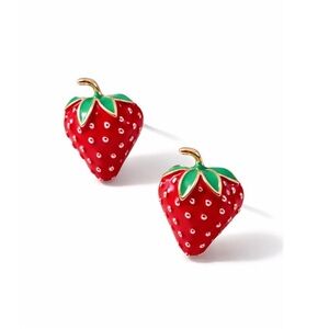 Strawberry Enamel Stud Earrings - Red & Green